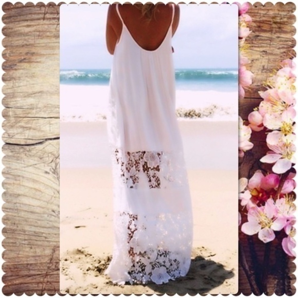 BOHO LACE MAXI BEACH DRESS COVER-UP BLACK S/M - Picture 4 of 11